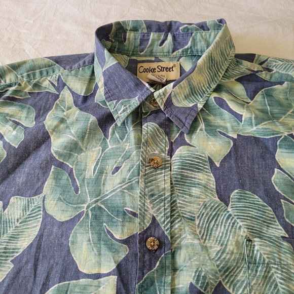 Cooke Street Hawaiian Shirt Mens Size XL Blue Green Palm Leaves Floral - Picture 3 of 5